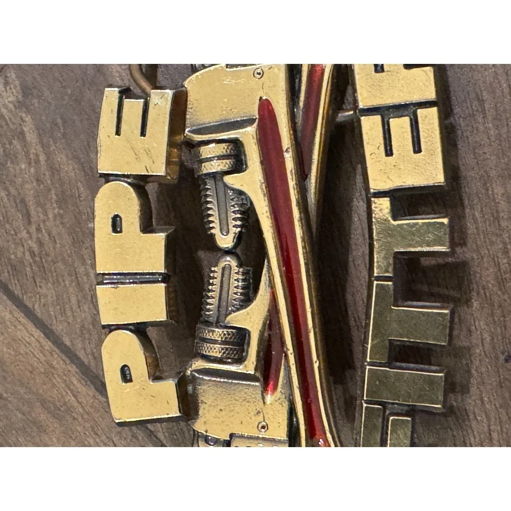 Vintage Pipefitter‎ 1990 Belt Buckle Gold tone Red Embellishment Tools